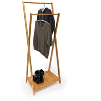 Relaxdays Kleiderständer Bambus, HxBxT:156x56,5x40cm, stabiler Garderobenständer mit Ablage, gekreuztes