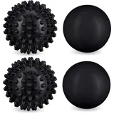 Relaxdays Massageball 4er Set, Igelball & glatter Lacrosse-Ball, Ø 6,5 & 6 cm, Selbstmassage, Faszienball hart, schwarz