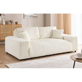s-style möbel Mollis & Sofa 2 Sitzer Aus Hellbeige Plüschcord Mit Schöner Sitzkomfort