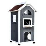 PawHut Katzenhaus, Holz, Länge: 59 cm - grau