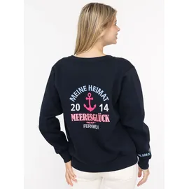 Zwillingsherz Sweatjacke "Meine Heimat", Damen, Gr. L/XL, marine, Sweatware, Obermaterial: 50% Baumwolle, 50% Polyester, bequem hüftbedeckend, ohne Ausschnitt, angesetztes Bündchen, Sweatjacken Sweatjacke, maritime Stickerei, Reißverschluss, Rippbündchen, Taschen