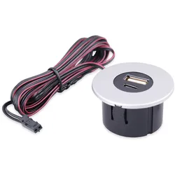 Einbau USB-Hub 2 in 1 Silbergrau USB und USB-C, silbergrau, Steckdose für Smartphone, Tablet, E-Reader Möbeleinbau 12V silbergrau