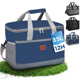 FOSER KüHltasche 35l Groß Thermotasche faltbar mit Tragegurten Lunchtasche Campingtasche KüHlrucksack Einkaufstasche Auto Thermobox füR Outdoor, BüRo (Marineblau, 35 L)