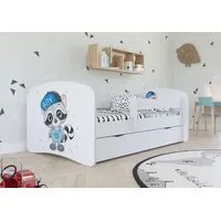 Bjird Kinderbett Jugendbett 80x180 cm Weiß mit Matratze Rausfallschutz Schublade und Lattenrost Kinderbetten für Mädchen und Junge - Waschbär