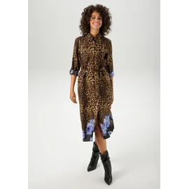 Aniston CASUAL Blusenkleid Midi Blüten-Bordüre/Leo-Print Schwarz/Beige/Braun/Blau 36