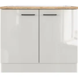 Flex-Well Exclusiv Spülenschrank DSPU Lund 100 cm Lichtgrau glänzend-Rauchgrau