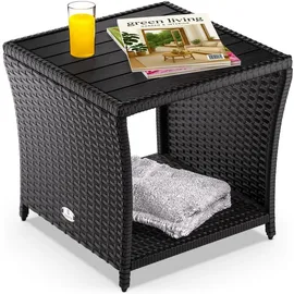 CASARIA Casaria® Polyrattan Beistelltisch mit WPC Tischplatte 45x45x40cm 80kg Belastbarkeit Wetterfest Outdoor Garten Terrasse Balkon Tisch Gartenmöbel Schwarz