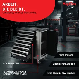 Mephisto XXL Werkzeugwagen mit 8 Schubladen mit Werkzeug inkl. Rollgabelschlüssel