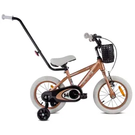 SUN BABY Kinderfahrrad Jungen Fahrrad Stützräder Schubstange ab 2-6 Jahre BMX Kinder (Cappuccino, 14 Zoll)