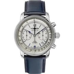 Zeppelin Herrenuhr LZ 126 Los Angeles 86141 - Silbernes Ziffernblatt mit dunkelblauen Zahlen/Indices,blaue Naht,dunkelblau - 42mm