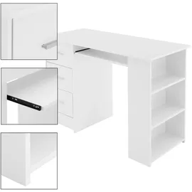 ML-Design Schreibtisch Weiß, Stauraum, 3 Ablageflächen Arbeitstisch Bürotisch Computertisch Laptoptisch PC Tisch, für Heim/büro