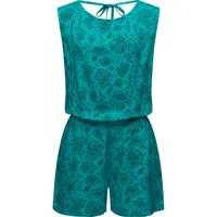 Ragwear Damen kurzer Jumpsuit Einteiler mit Rückenausschnitt Overall in Blumenoptik Zella Teal Green Gr. XL - XL