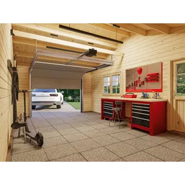 Palmako Garage Roger 19,0 + 33,2 m2 - 44 mm - mit Sektionaltor naturbelassen