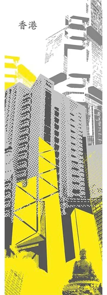 ARCHITECTS PAPER Fototapete "Hongkong" Tapeten Grafik Tapete Stadt Fototapete Panel 1,00m x 2,80m Gr. B/L: 1 m x 2,8 m, gelb (gelb, grau, weiß) Fototapeten Stadt