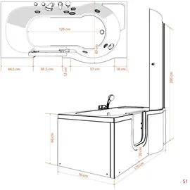 AcquaVapore Seniorendusche und Badewanne mit Tür 170 x 85 cm (S12D-EH-L-EC)