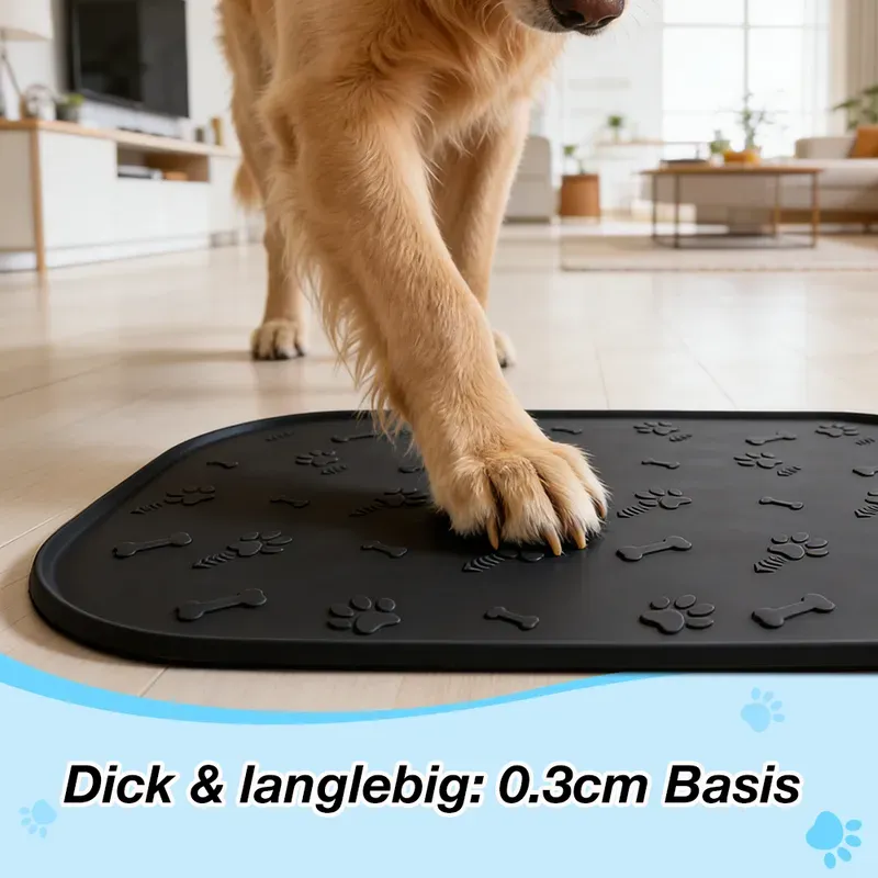 Blinkit 0159-8 Futtermatte für Haustiere/Spritzschutzmatte für Hunde, lebensmittelechtes Silikon, erhöhter, auslaufsicherer Rand, leicht zu reinigen, 60×40cm groß für den Futterbereich von Haustieren, Grau