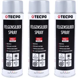 TECPO 3x Tecpo Felgensilber-spray, Felgenlack Lackspray, 500 ml