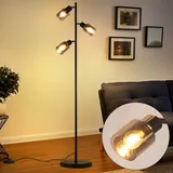 glitzerlife Stehlampe Wohnzimmer Schwarz: Stehleuchte Industrial Standleuchte 3 flammig aus Glas E14 Fassung Metall Standlampe Schwenkbar 350°