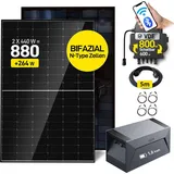 880W Balkonkraftwerk mit Speicher, Balkonkraftwerk 800W Komplett Steckdose mit anker solix solarbank e1600, 1,6KWH Speicher