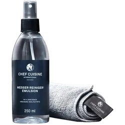 CHEF CUISINE Reinigungsset für Messer, Inhalt: Emulsion, Microfaser Tuch, 100% biologisch abbaubar, Ready to use, Reinigt, Schont und Pflegt