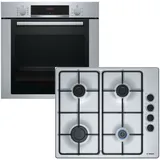 Bosch XXL-Einbaubackofen mit Gas-Kochfeld autark 60cm 3D-Heißluft Teleskopauszug - Silber