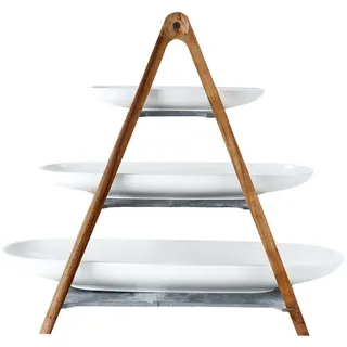 Villeroy & Boch – Artesano Original Etagere 4-Teilig, Spülmaschinenfest, Mikrowellensicher, Etagere 3-stöckig 3 Etagen Schiefer, Geschirr, Etagere für Essen, Premium Porzellan, Naturschiefer, Holz