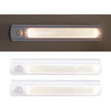 Luminea Batterie-LED-Schrankleuchte, PIR- & Lichtsensor, 0,6 W, 25 Lm, 6000 K