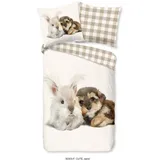 Good Morning Cute Rabbit & Dog Beige 135 x 200 cm + 80 x 80 cm