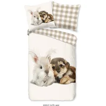 Good Morning Cute Rabbit & Dog Beige 135 x 200 cm + 80 x 80 cm