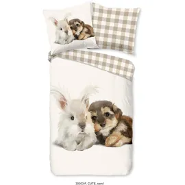 Good Morning Cute Rabbit & Dog Beige 135 x 200 cm + 80 x 80 cm