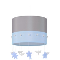 Relaxdays Hängelampe Kinderzimmer, Himmel-Motiv, HD: 160x35 cm, Pendelleuchte mit hängenden Sternen & Wolken, blau/grau