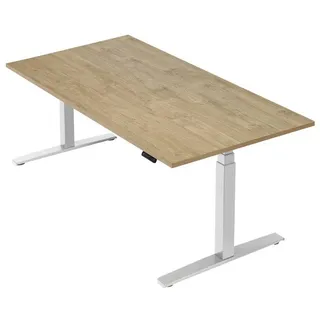 boho office® Schreibtisch Basic Line, Weiß höhenverstellbar 80 mm/Sek, Tischplatte Wildeiche 160 x 80 cm weiß 160 cm x 63.5 cm x 80 cm