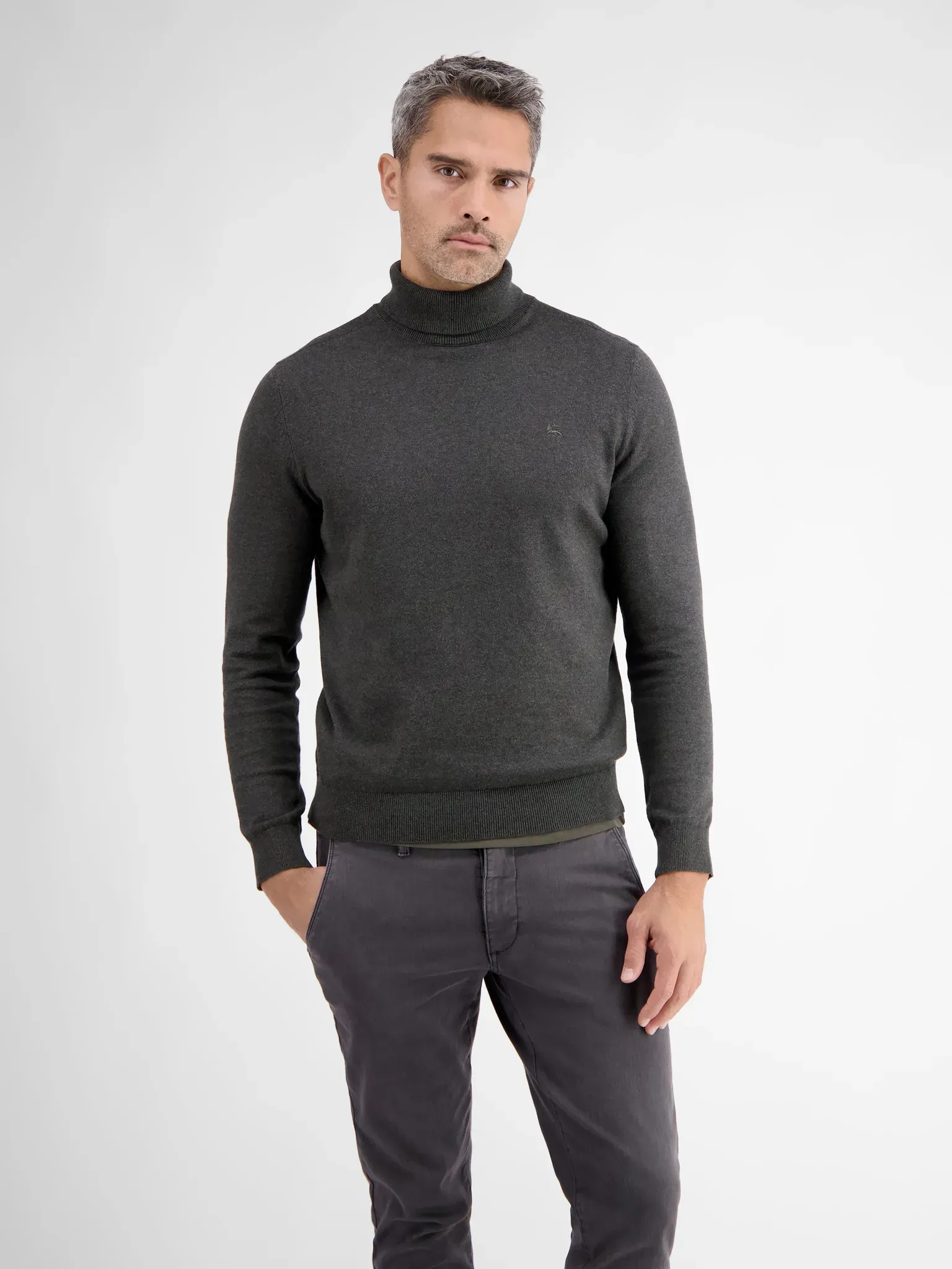 Rollkragenpullover, Flachstrick - Anthra Melange - S