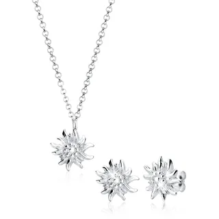 Elli Schmuckset Damen Edelweiss Anhänger Set Ohrstecker Traditionell in 925 Silber