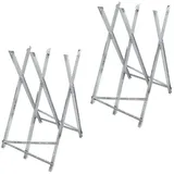 ECD Germany Sägebock Holzsägebock aus Metall klappbar & verstellbar Sägegestell, 150 kg max. Belastbarkeit, (2-St), 2x Sägehilfe Silber mit 3-Fach und Zahnung 83x74,5x84,5 cm silberfarben