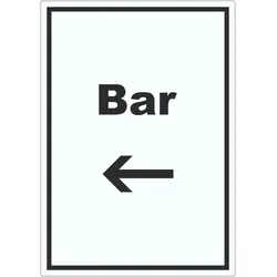 HB-Druck Bar Aufkleber mit Text und Richtungspfeil links Pub Kneipe hochkant A5 (148x210mm)