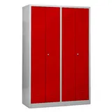 Schrank & Stuhl Doppelspind mit Trennwänden – zur Trennung von Arbeits- und Privatkleidung 180x117x50cm, 4 Abteile für Zwei Personen, Zylinderschlösser, Grau/Rot