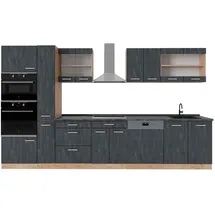 Vicco Küchenzeile R-Line 350 cm Schwarz Beton/Goldkraft Eiche