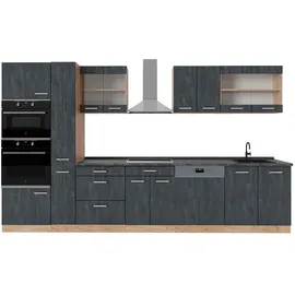 Vicco Küchenzeile R-Line 350 cm Schwarz Beton/Goldkraft Eiche