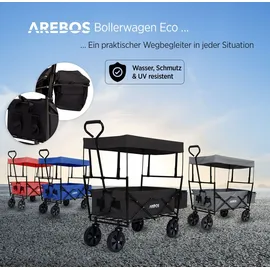 Arebos Bollerwagen faltbar schwarz inkl. 2 Netztaschen und Außentasche
