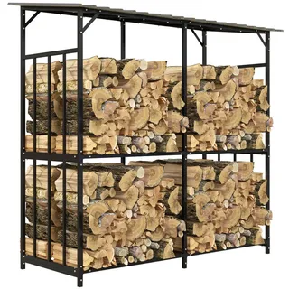 Outsunny Kaminholzregal außen, Holzunterstand 1,17 m3 Kaminholzlager mit Abdeckung, Belastbarkeit 100kg, Stahl, 186 x 75 x 185cm, Schwarz - Zubehör, Kaminholzregale