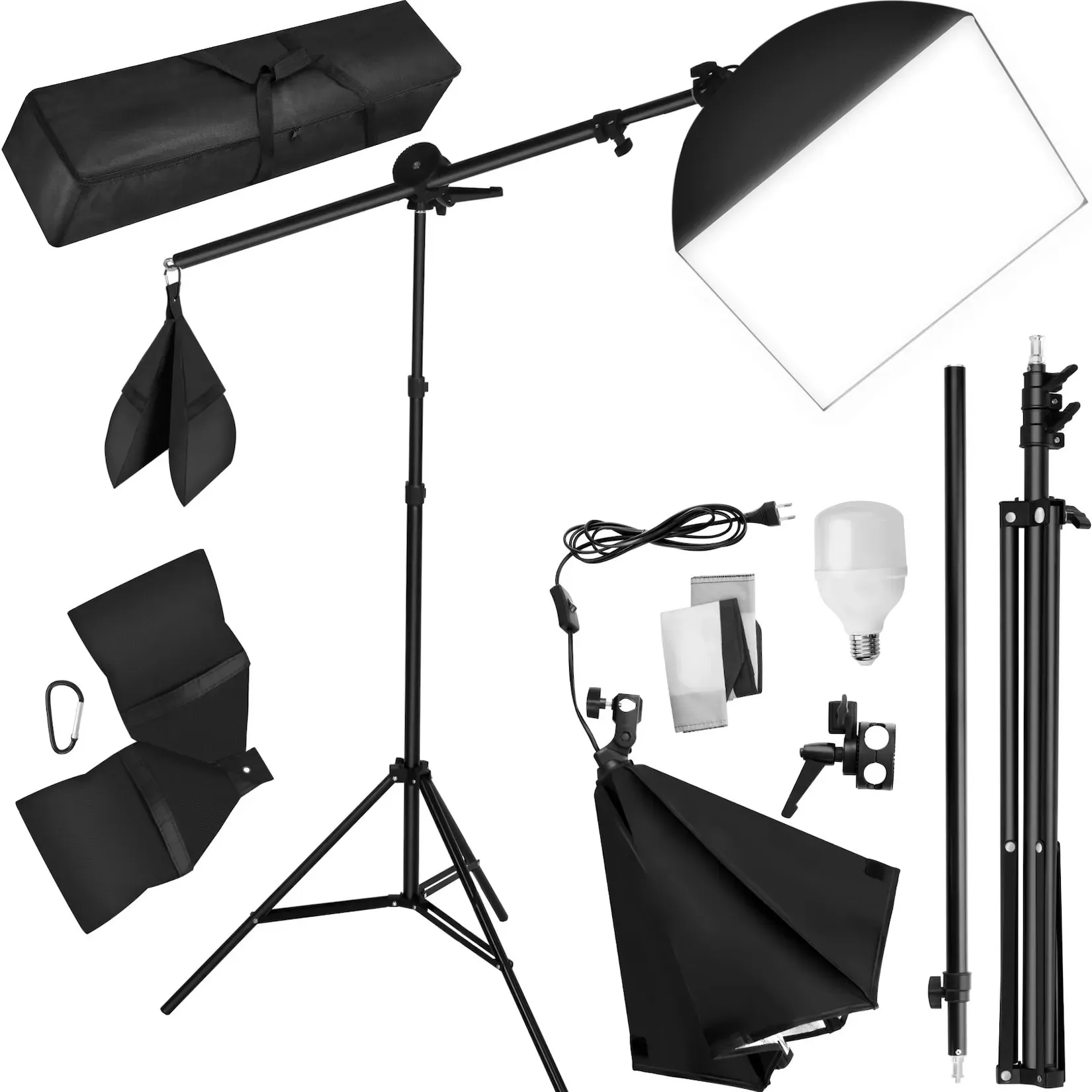 tectake® Studioleuchte, mit Softbox und ausziehbarem Galgenstativ, 6500K Dauerlicht, geringes Gewicht, inklusive Tragetasche