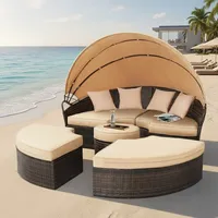 MuCoLa Sonneninsel Sonnenliege Rattan Lounge 180CM Tisch Polyrattan Gartenmuschel