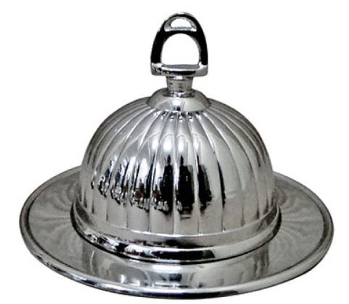 Casa Padrino Jugendstil Butterdose Silber H. 14 cm - Runde Messing Butterschale mit Deckel und Steigbügel Griff