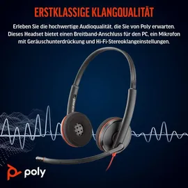 Poly Blackwire C3220 On Ear Headset kabelgebunden Stereo Rot/Schwarz
