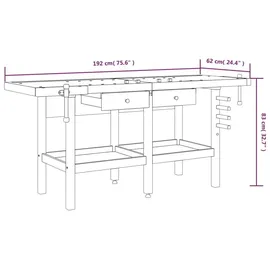 vidaXL Werkbank mit Schubladen Schraubstöcken 192x62x83 cm Akazienholz