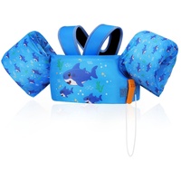 MoKo Kinder Schwimmflügel, Cartoon Schwimmende Badeanzug Schwimmweste, Schwimmtraining Jacke Schwimmflügel mit Schnalle für Jungen Mädchen 9 bis 22,6 kg (20 bis 50 lb) - Indigo Hai