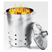 90 Liter große Feuertonne mit Deckel in Silber, verzinktes Metallfass, Feuerverbrennungstonne für Gartenabfälle, Feuerschale, Terrassenofen, Feu...