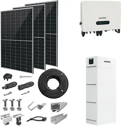 PV-Komplettanlage 10 kWp mit AXITEC Wechselrichter 10 kW + Stromspeicher 10,1 kWh, 24 Solarmodulen silver frame & Montagesystem Aufdach (* 0% MwSt. gem. §12 Abs. 3 UstG)