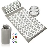 BULZEU Akupressurmatte mit Kissen,Akupressur Set gegen Nacken und Rückenschmerzen,Akupunkturmatte Acupressure Mat Massagematte zur Wohltuenden Entspannung und Massage,mit 8 Massagebälle (Grau)